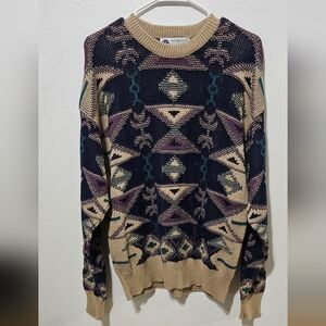 Wimbledon Collection By Racquet Club XL Sweater Knit Aztec Print Made In Usa B12
